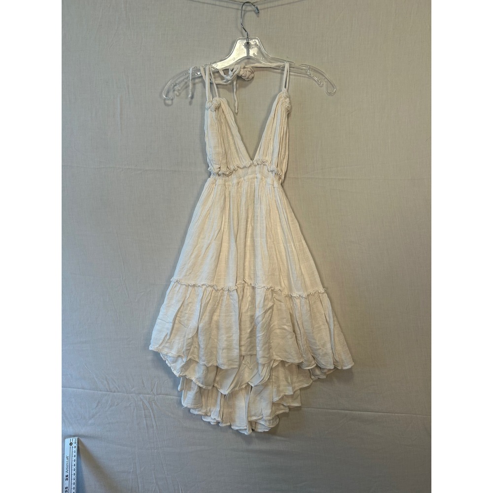 Lulus White Halter High-Low Tiered Mini Dress 120D2233 XS Summer Gauze Open Back